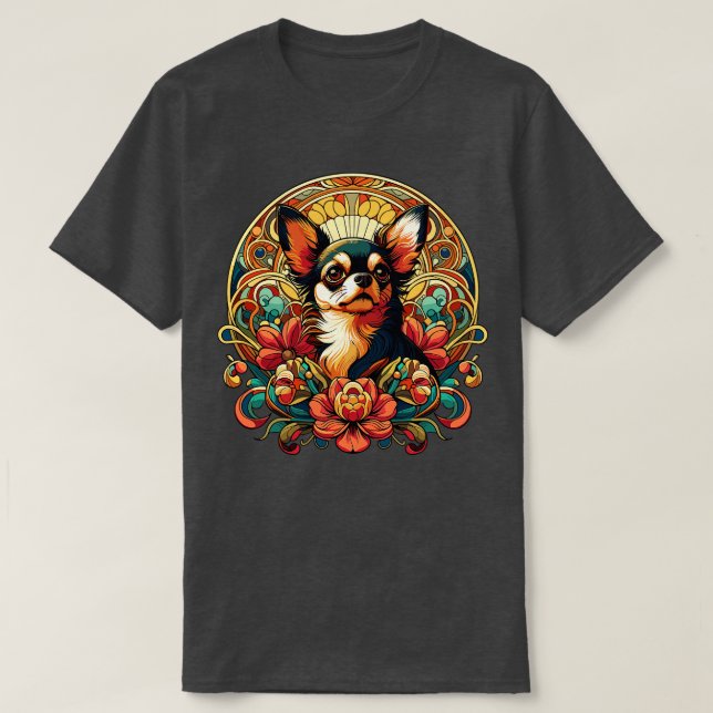 Chihuahua in Art Nouveau Floral Style T-Shirt (Design Front)
