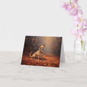 Chihuahua in Autumn Leaves Fall Inspire  Card