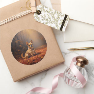 Chihuahua in Autumn Leaves Fall Inspire  Classic Round Sticker