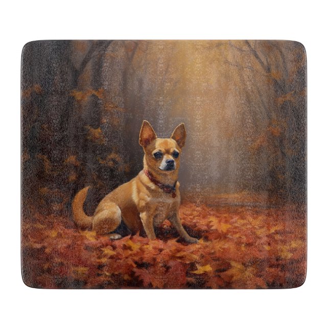 Chihuahua in Autumn Leaves Fall Inspire  Cutting Board (Front)