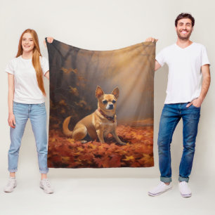Chihuahua in Autumn Leaves Fall Inspire  Fleece Blanket