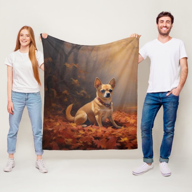 Chihuahua in Autumn Leaves Fall Inspire  Fleece Blanket (In Situ)