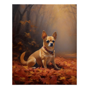 Chihuahua in Autumn Leaves Fall Inspire  Poster