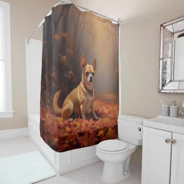Chihuahua in Autumn Leaves Fall Inspire  Shower Curtain (In Situ)