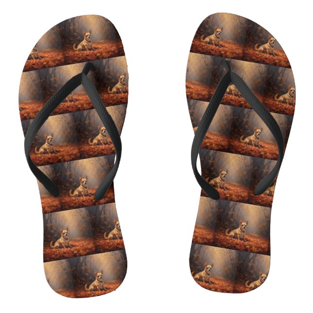 Chihuahua in Autumn Leaves Fall Inspire  Thongs (Footbed)