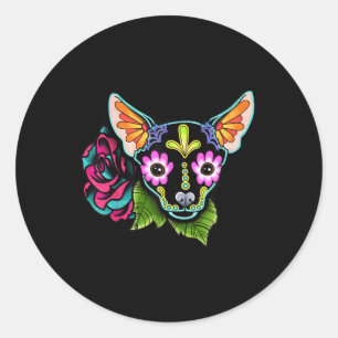 Chihuahua In Black - Day Of The Dead Sugar Skull D Classic Round Sticker