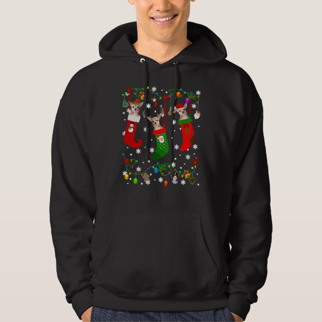 Chihuahua In Christmas Socks Reindeer Santa Chihua Hoodie (Front)