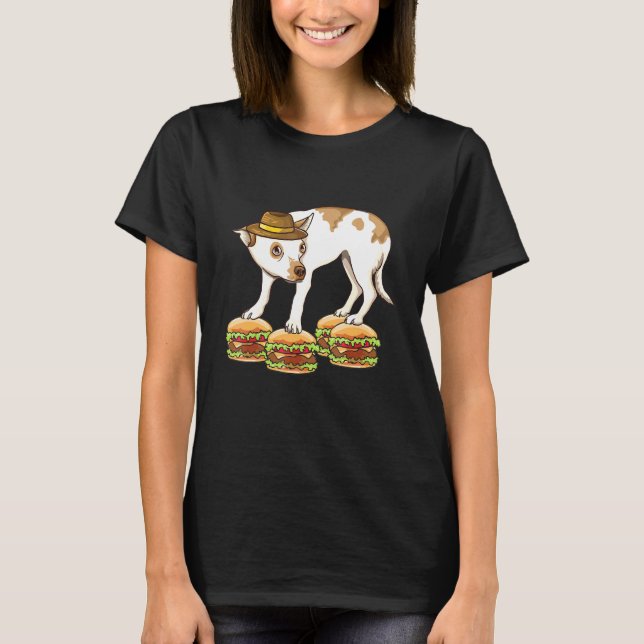 Chihuahua In Hat Balancing On Hamburgers Dank Meme T-Shirt (Front)