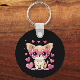 Chihuahua in Heart Sunglasses Cute Dog Love Theme Key Ring