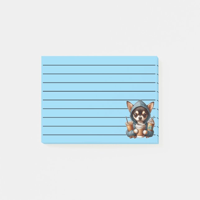 Chihuahua in Hooded Sweatshirt Holding Coffee  Post-it Notes (Front)