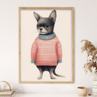 Chihuahua In Pink Sweater, Funny Dog Decor, Cozy