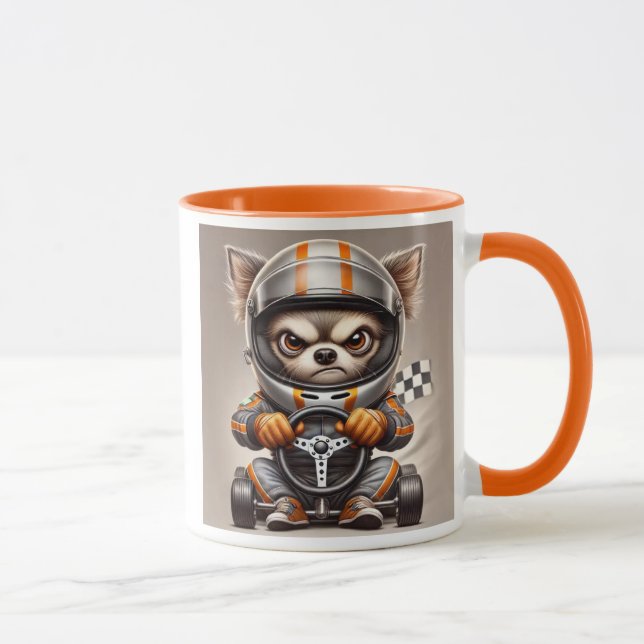 Chihuahua karting racing driver. mug (Right)
