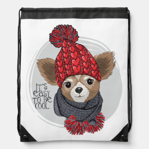 Chihuahua Knitted Hat Winter  Drawstring Bag