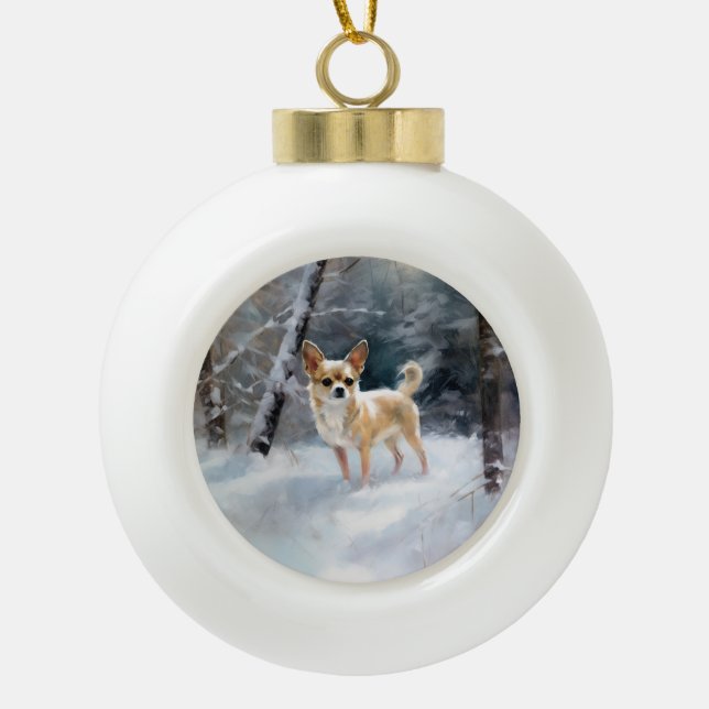 Chihuahua  Let It Snow Christmas Ceramic Ball Christmas Ornament (Front)