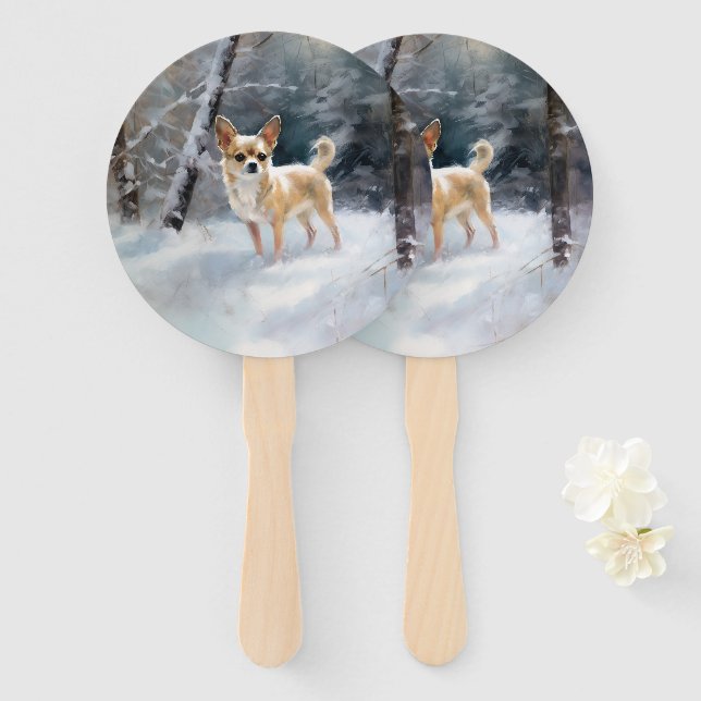 Chihuahua  Let It Snow Christmas Hand Fan (Front and Back)