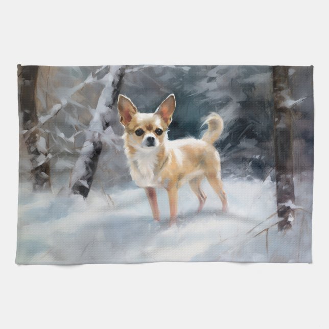 Chihuahua  Let It Snow Christmas Tea Towel (Horizontal)