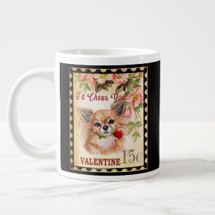 Chihuahua long hair Vintage Valentine With Rose Large Coffee Mug