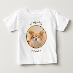 Chihuahua Long-Haired Dog Painting Original Art Baby T-Shirt
