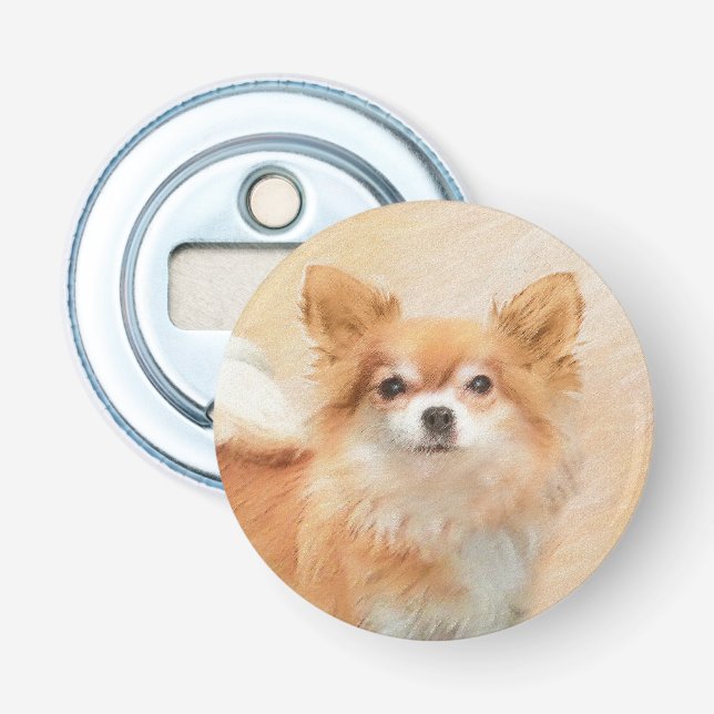 Chihuahua Long-Haired Dog Painting Original Art Bottle Opener (Front)
