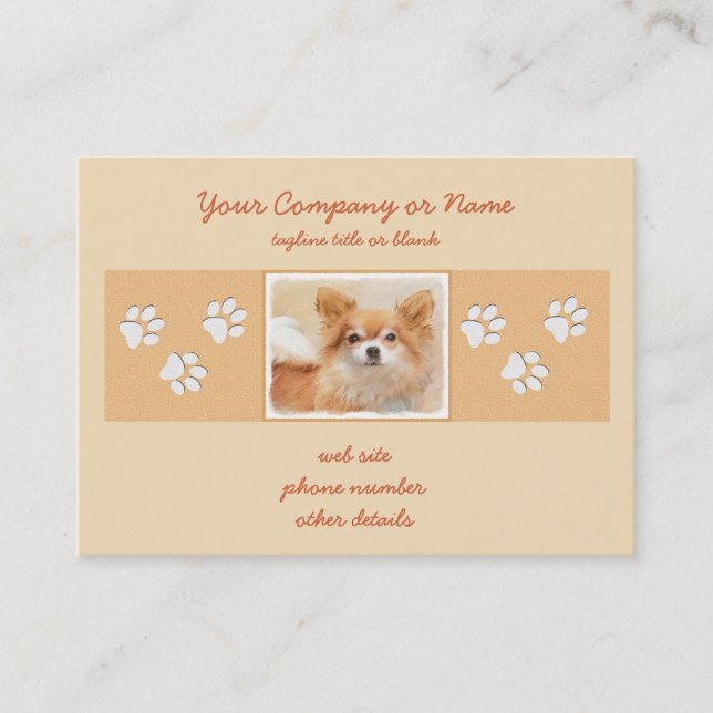 Chihuahua Long-Haired Dog Painting Original Art Business Card (Front)