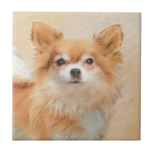 Chihuahua Long-Haired Dog Painting Original Art Ceramic Tile