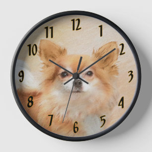 Chihuahua Long-Haired Dog Painting Original Art Clock