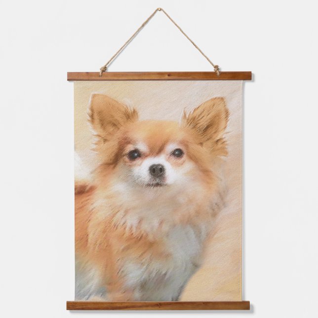 Chihuahua Long-Haired Dog Painting Original Art Hanging Tapestry (Front)