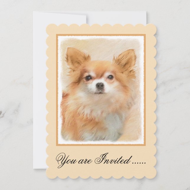 Chihuahua Long-Haired Dog Painting Original Art Invitation (Front)