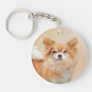 Chihuahua Long-Haired Dog Painting Original Art Key Ring