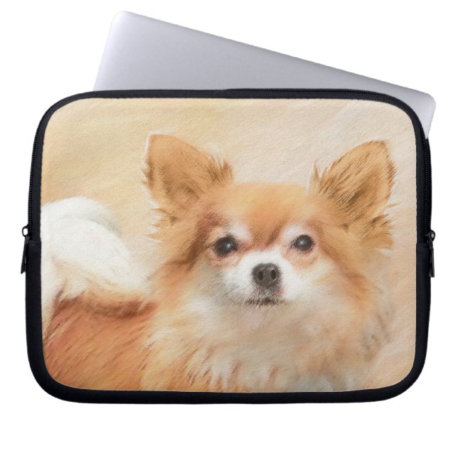 Chihuahua Long-Haired Dog Painting Original Art Laptop Sleeve (Front)