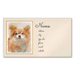 Chihuahua Long-Haired Dog Painting Original Art Magnetic Business Card