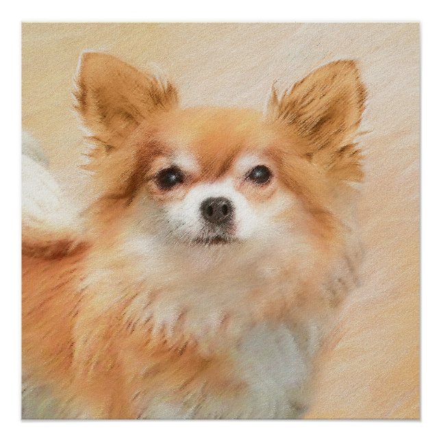 Chihuahua Long-Haired Dog Painting Original Art Poster (Front)