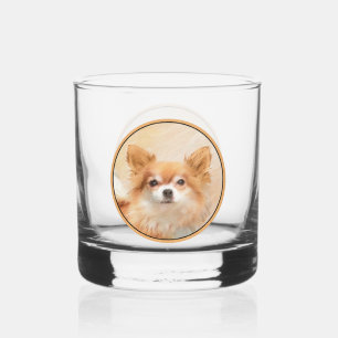 Chihuahua Long-Haired Dog Painting Original Art Whiskey Glass