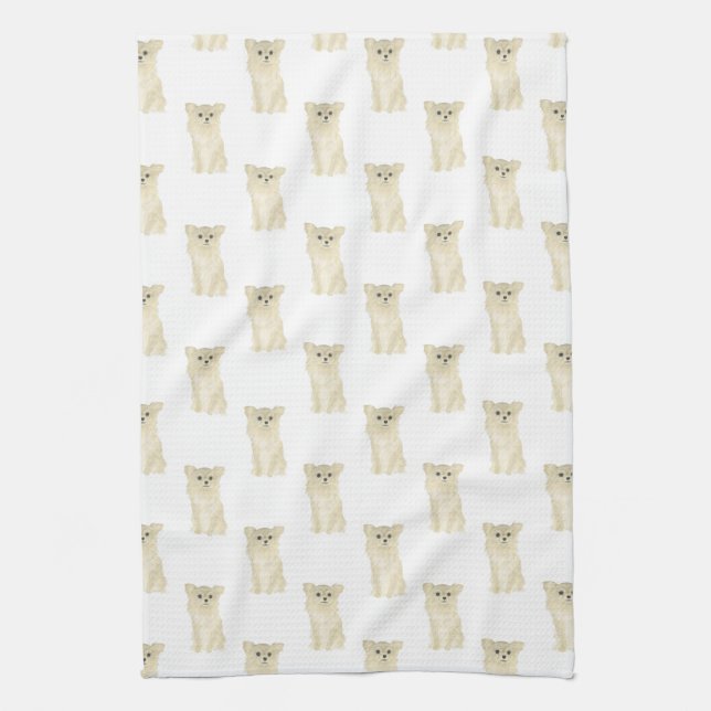 Chihuahua (Long Haired, Fawn) Tea Towel (Vertical)