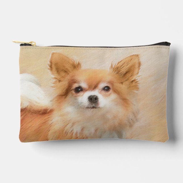 Chihuahua Long-Haired Painting Original Dog Art Accessory Pouch (Front)