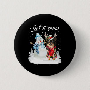 Chihuahua Long Haired Santa Dog Christmas Snowman 6 Cm Round Badge
