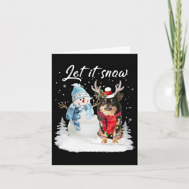 Chihuahua Long Haired Santa Dog Christmas Snowman  Card (Front)