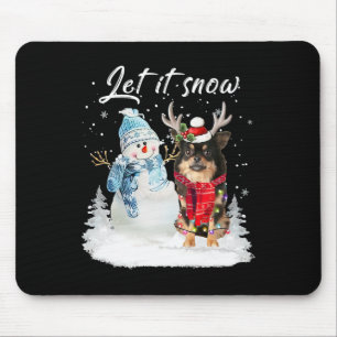 Chihuahua Long Haired Santa Dog Christmas Snowman Mouse Pad