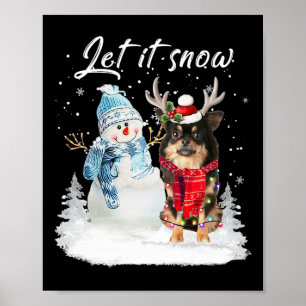 Chihuahua Long Haired Santa Dog Christmas Snowman  Poster