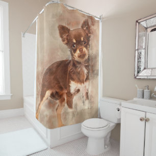 Chihuahua looking at camer_Dog Lover Shower Curtain