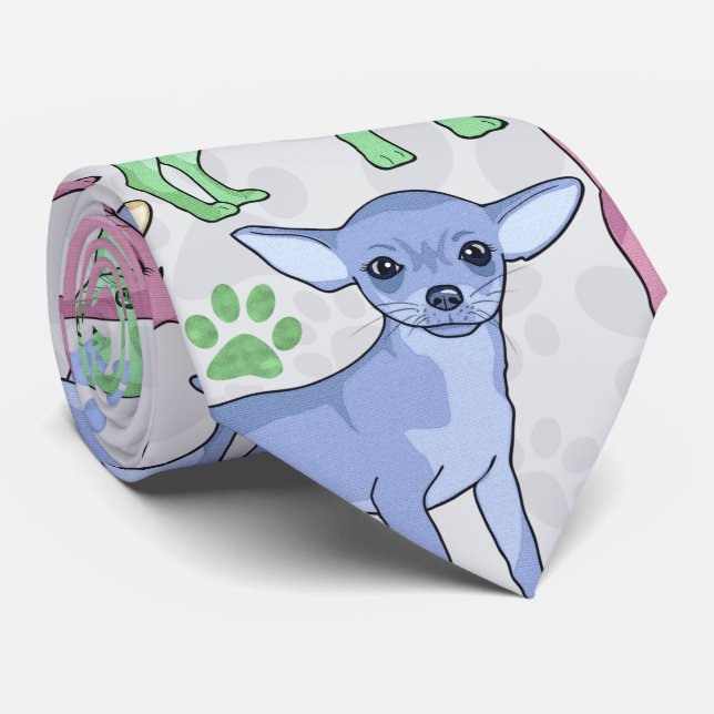 Chihuahua Lover Colorful Pattern Tie (Rolled)
