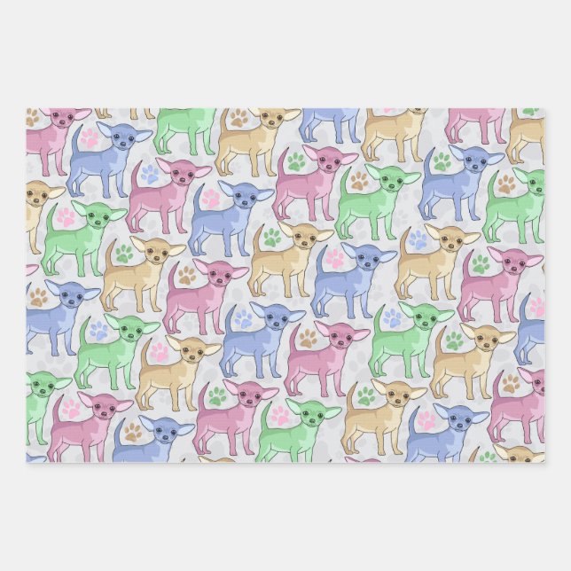 Chihuahua Lover Colorful Pattern Wrapping Paper Sheet (Front)