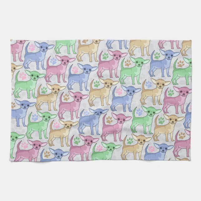 Chihuahua Lover Colourful Pattern Tea Towel (Horizontal)