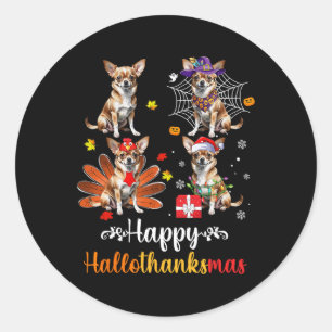 Chihuahua Lover Halloween Christmas Happy Hallotha Classic Round Sticker