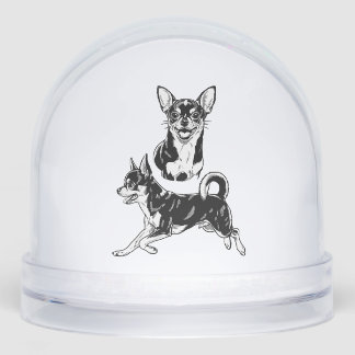 Chihuahua Lover's Delight Dynamic Duo in Black Snowglobe