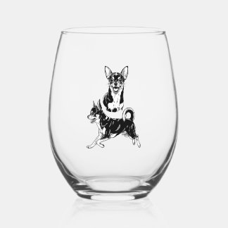 Chihuahua Lover's Delight Dynamic Duo in Black Stemless Wine Glass