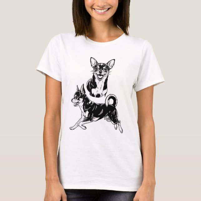 Chihuahua Lover's Delight Dynamic Duo in Black T-Shirt (Front)