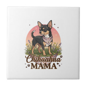 Chihuahua Mama Dog Pink Floral Bandana_1 Ceramic Tile