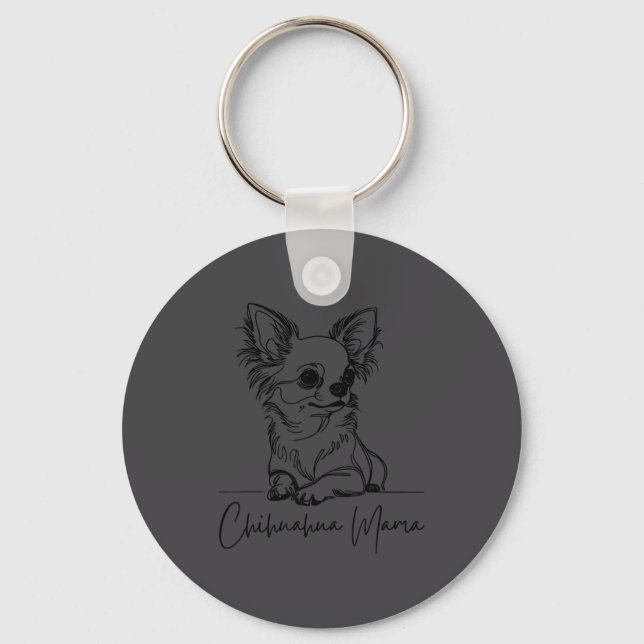 Chihuahua Mama Long Haired Chihuahua Mom Cute Dog  Key Ring (Front)