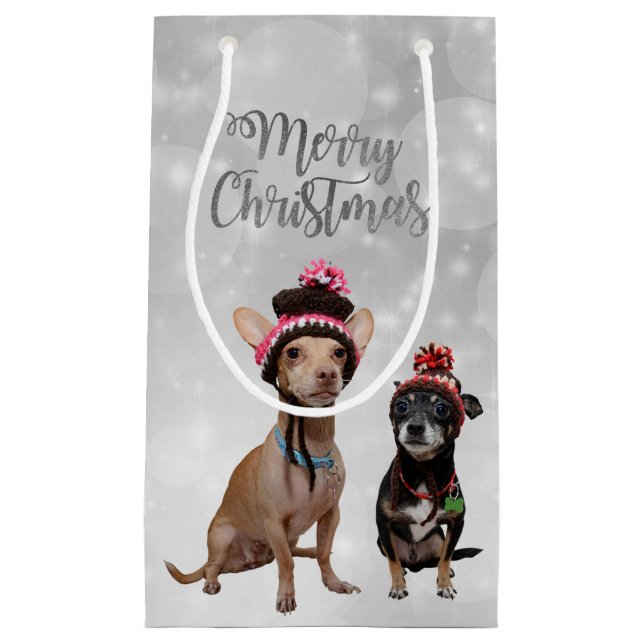 Chihuahua Merry Christmas Small Gift Bag (Front)